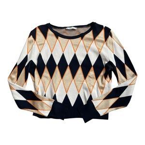 Zara Knit Sweater with Black, White, and Orange Pattern